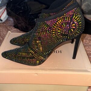Thalia Sodi Black and Multicolor Embellished Heels